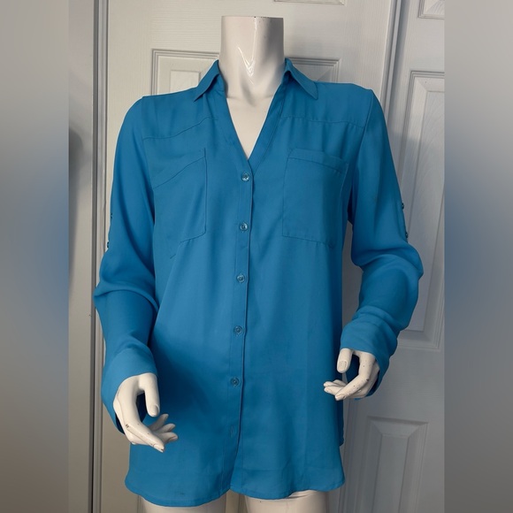 Express Tops - Express Blue Button-Down Shirt for Women